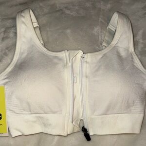 All in Motion White Zip-Front Sports Bra
